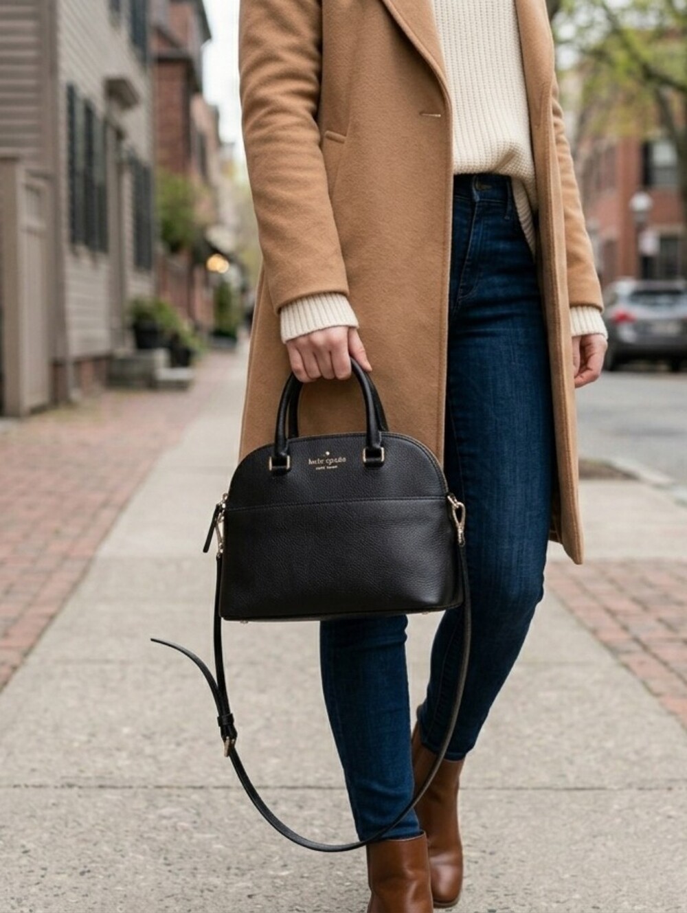 kate spade Black Pebbled Leather Satchel with Strap
